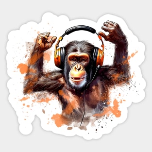 Chimpanzee listening to music Sticker